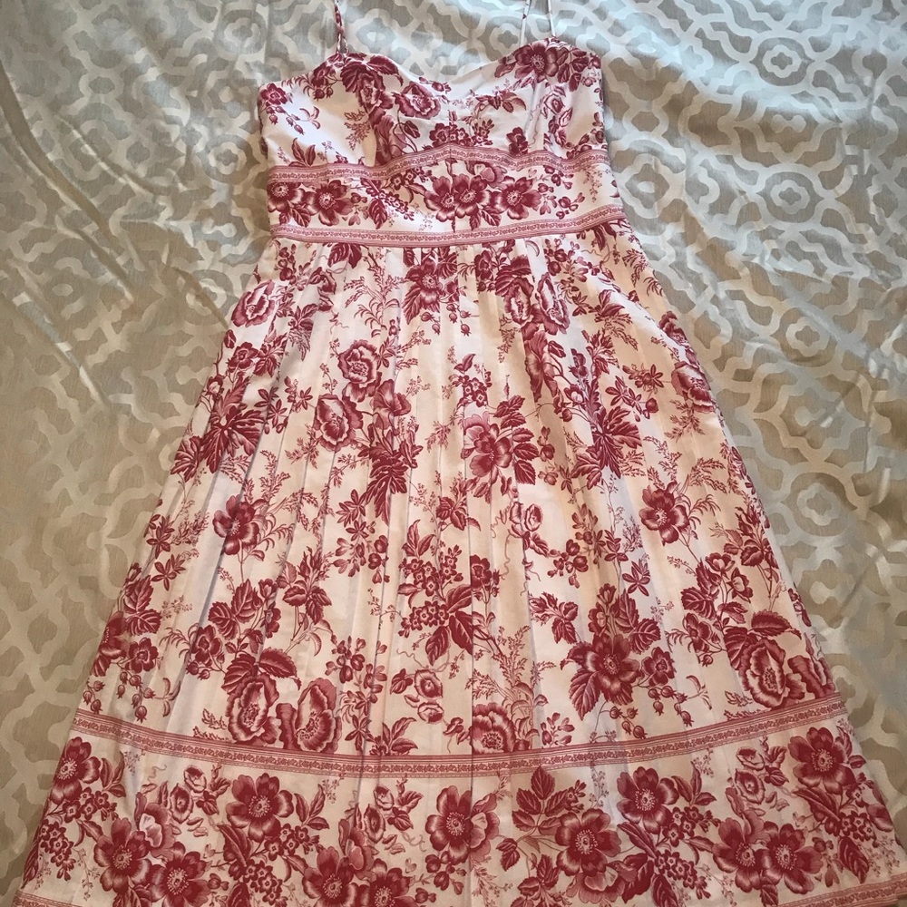 Red and white floral pleaded dress